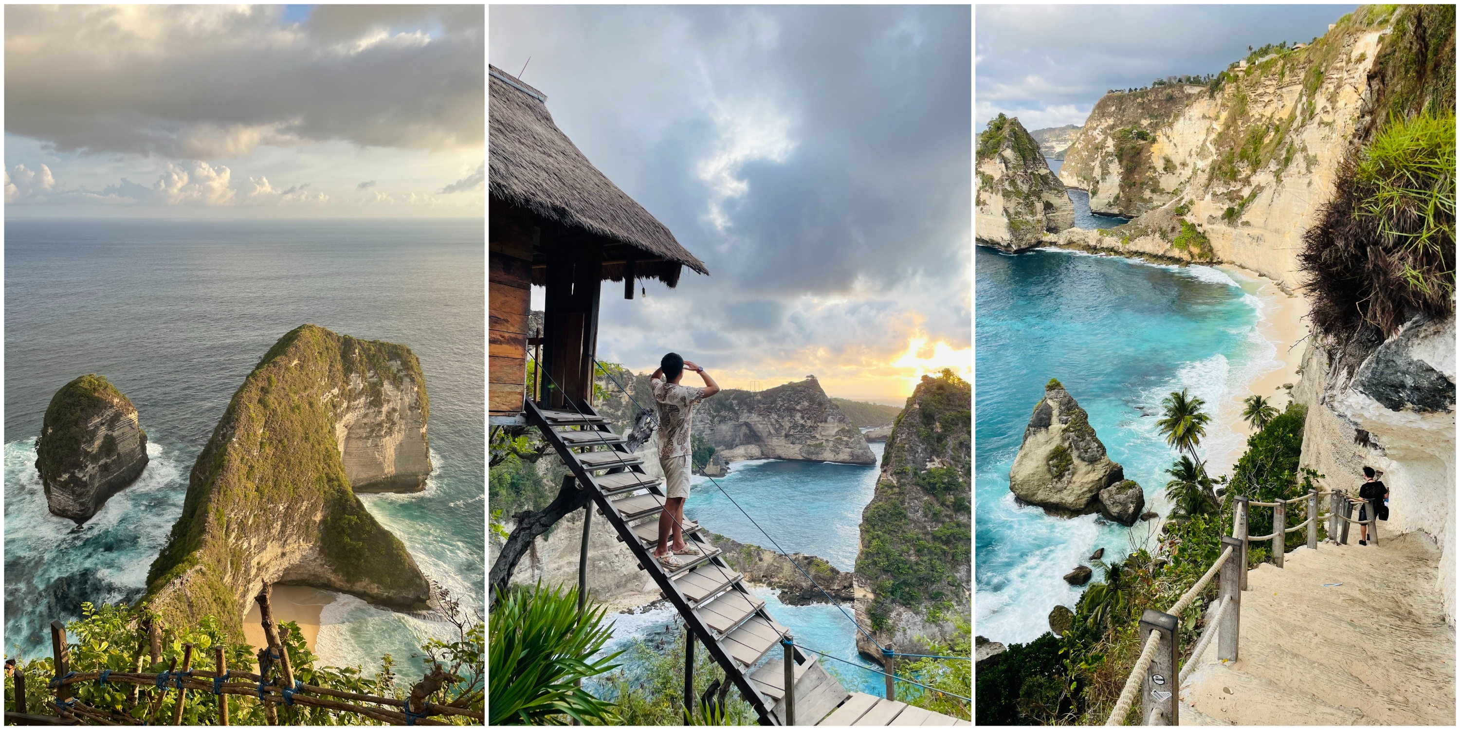 左：Kelingking Beach→ the origin of iPhone's wallpaper! 中：Tree House Bungalow 右：Diamond beach