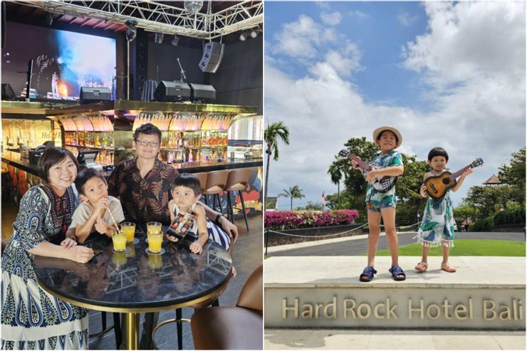 Hard Rock Bali送的迎賓飲料，晚上的酒吧現場表演更精彩，Hard Rock跟Kuta海灘用走的很近，而且還有送拍照，拍照會準備很多道具。