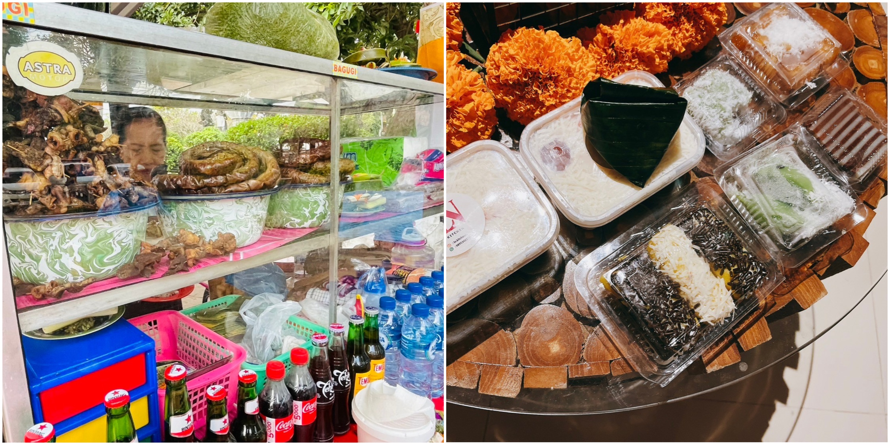 在夜市大快朵頤，又買了一堆甜點，這樣兩大一小的食量不超過台幣300（趙康康提供）